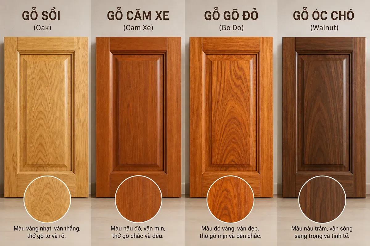 Mỗi loại gỗ tự nhiên sẽ có màu sắc, vân gỗ và độ bền khác nhau