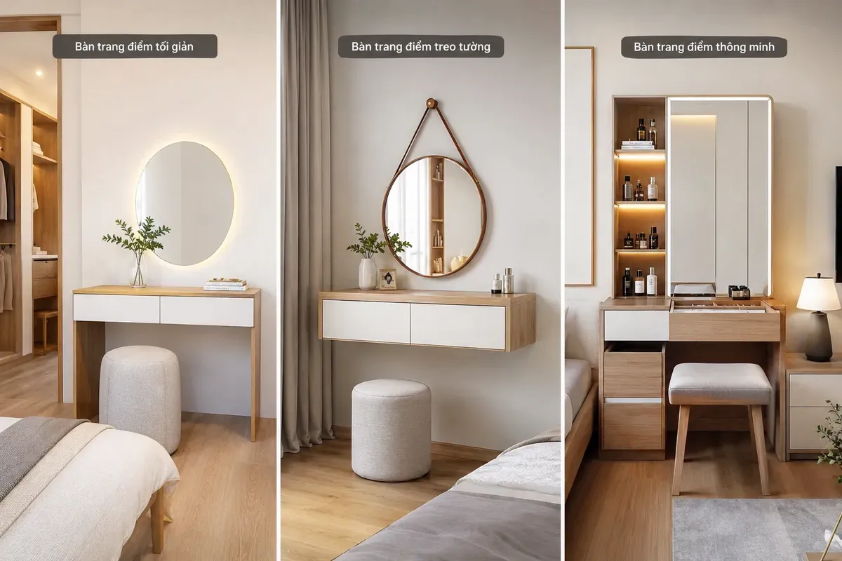 Một số kiểu bàn trang điểm hiện đại được ưa chuộng trong thiết kế nội thất phòng ngủ.