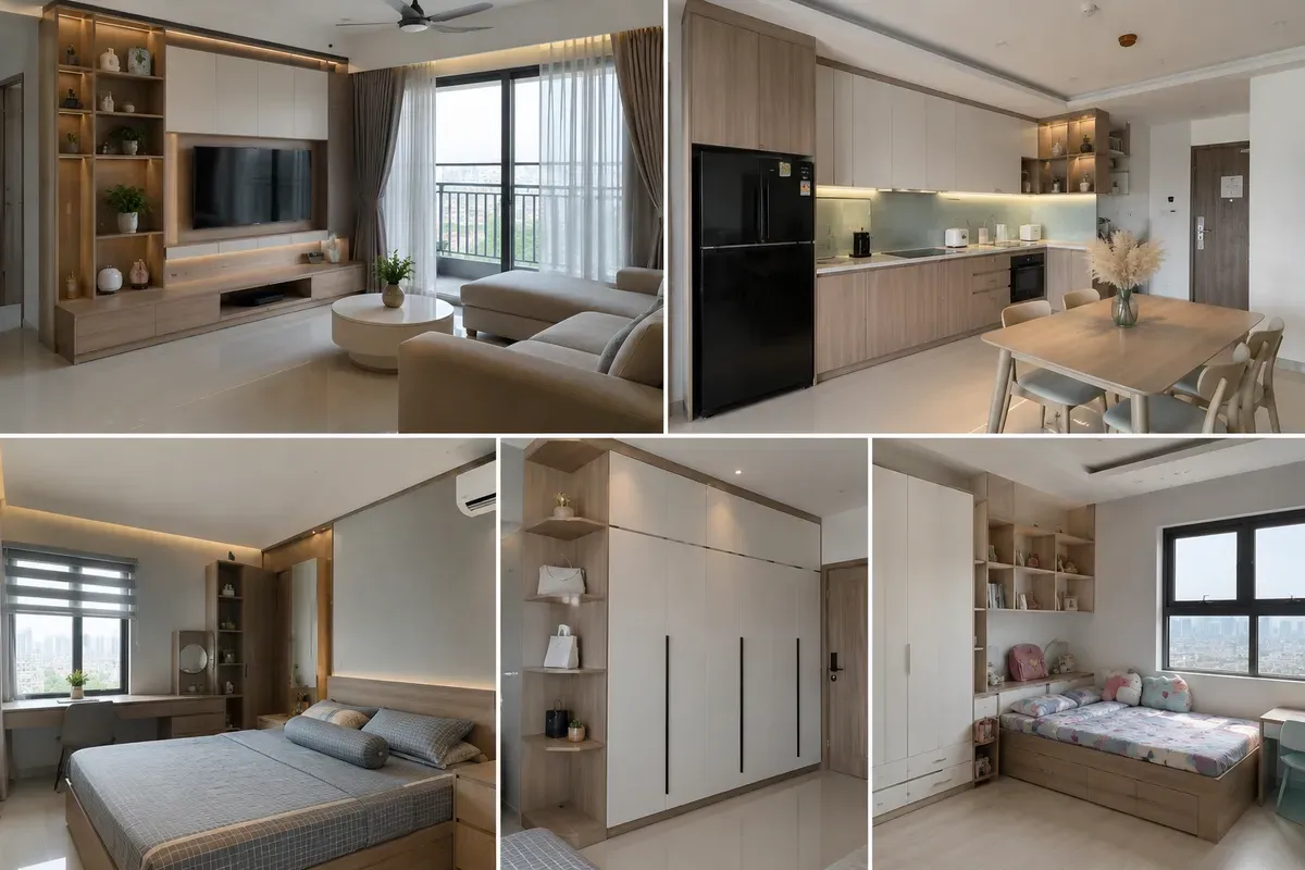 Không gian căn hộ hoàn thiện sau khi lắp đặt toàn bộ nội thất.