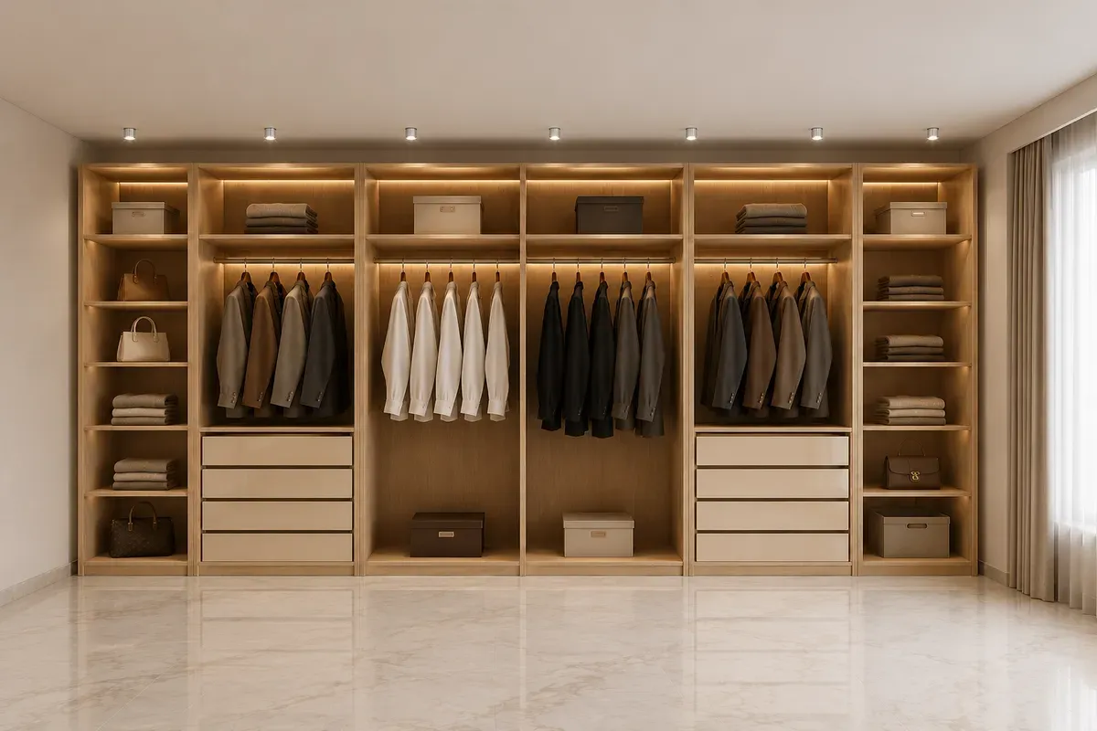 Tủ Acrylic thường kết hợp cốt MDF chống ẩm và bề mặt bóng gương hiện đại