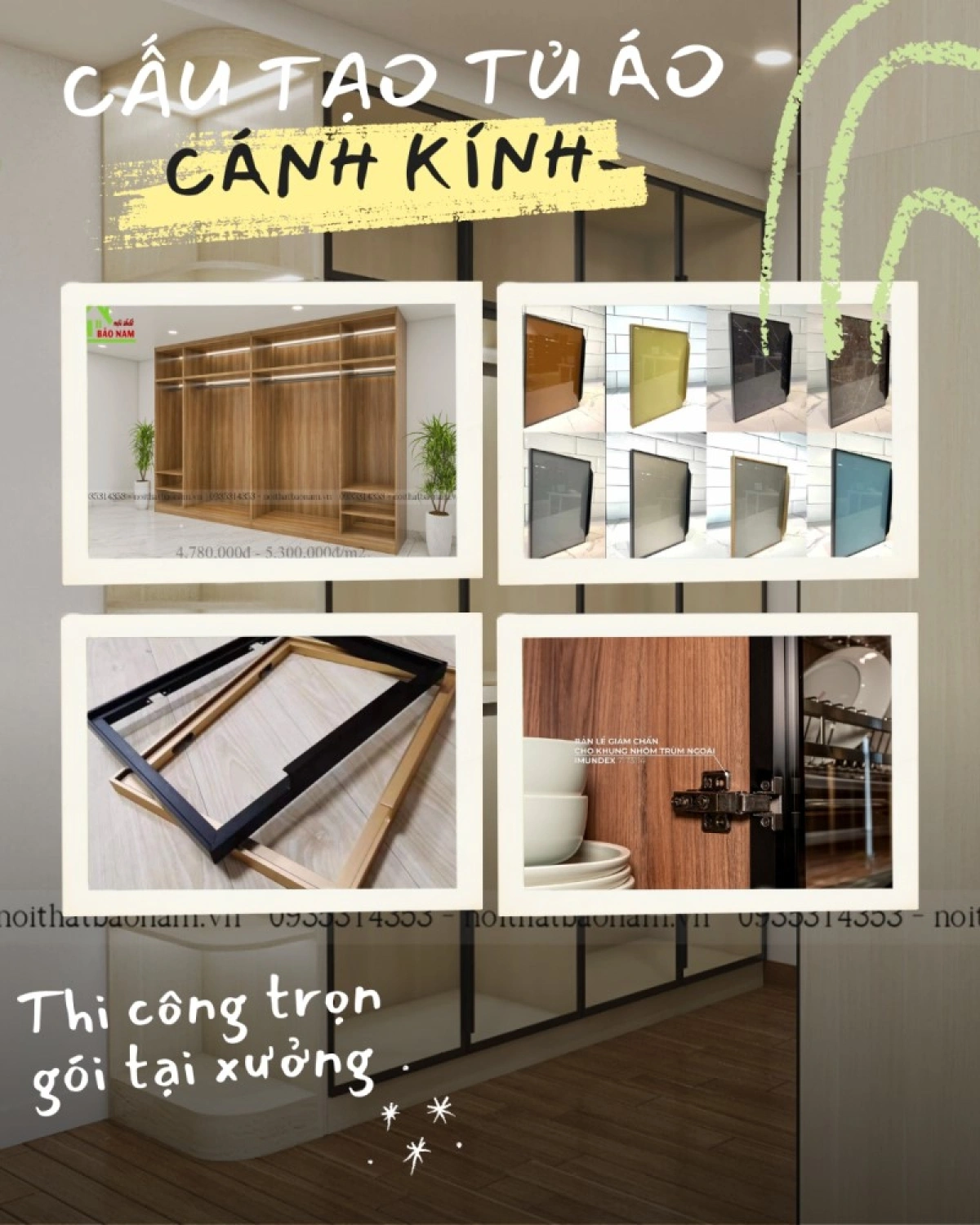 Cấu tạo tủ áo cánh kính thi công trọn gói