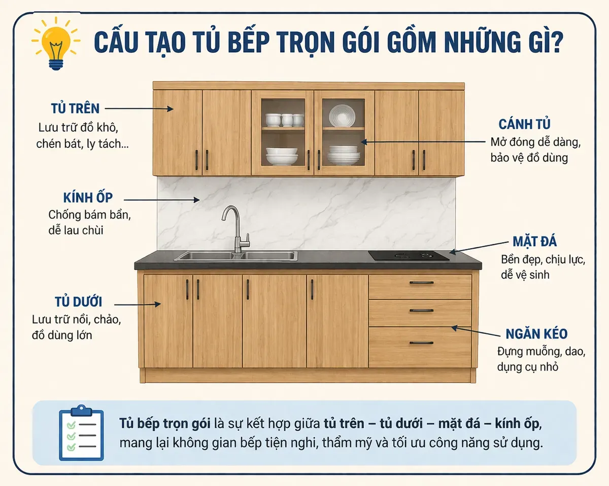 cấu tạo tủ bếp trọn gói gồm những gì