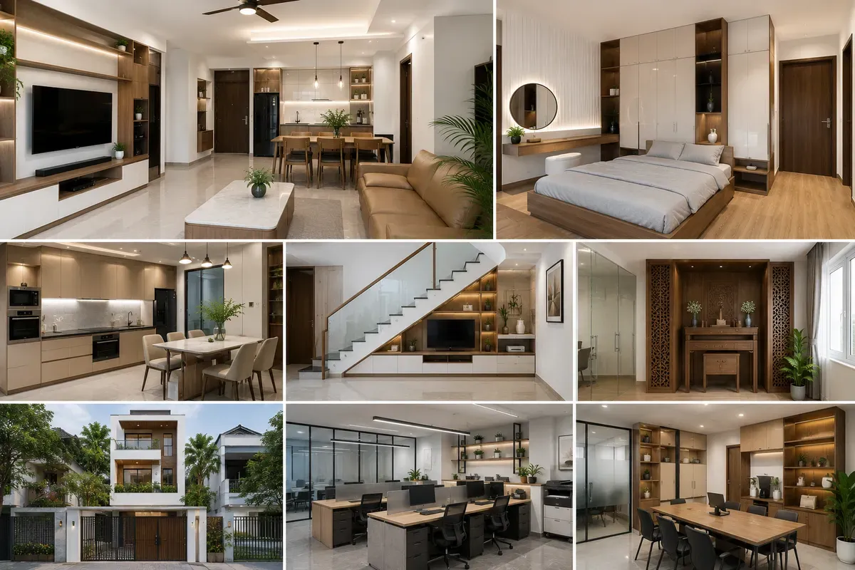 Thi công nội thất cho căn hộ, nhà phố, biệt thự và văn phòng tại quận Bình Thạnh.