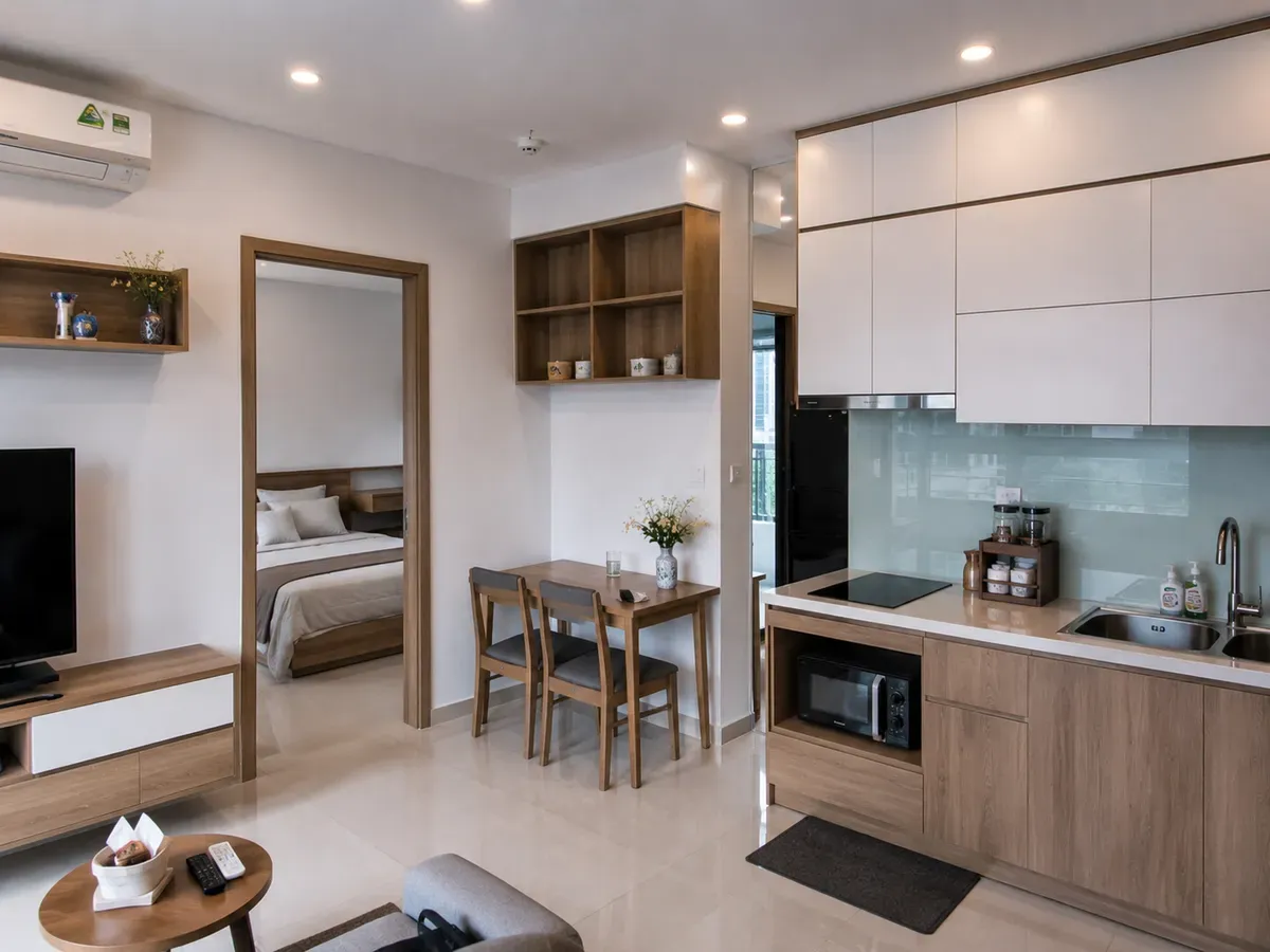 Hình ảnh công trình nội thất căn hộ 1PN đã hoàn thiện.