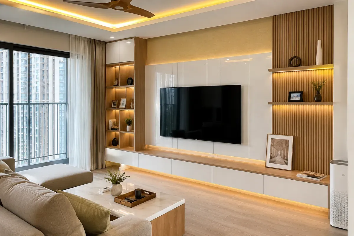 Hình ảnh thực tế phòng khách sau khi hoàn thiện và bàn giao.