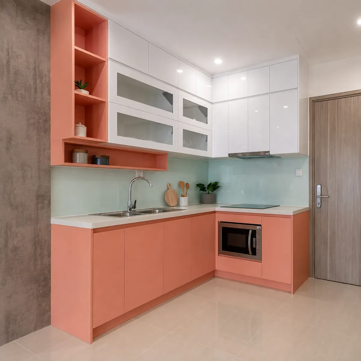 Công trình tủ bếp gỗ công nghiệp đã hoàn thiện