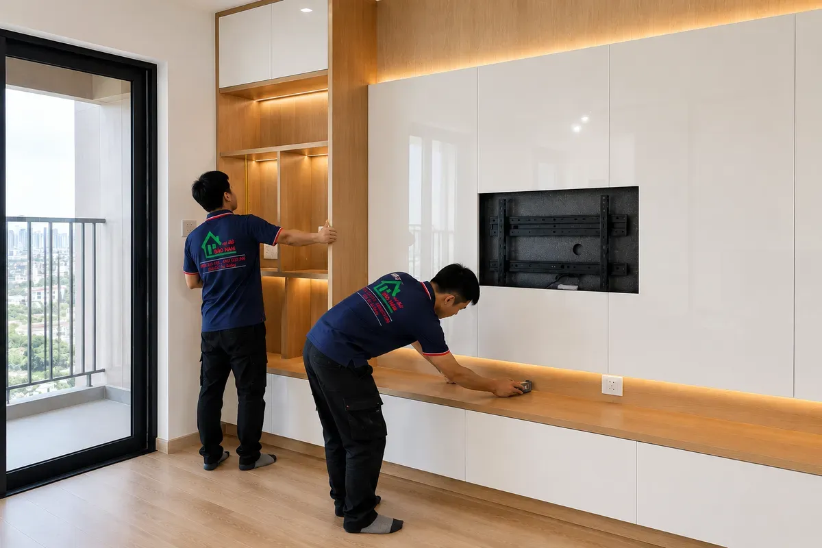 Đội ngũ kỹ thuật kiểm tra chất lượng công trình trước khi bàn giao.