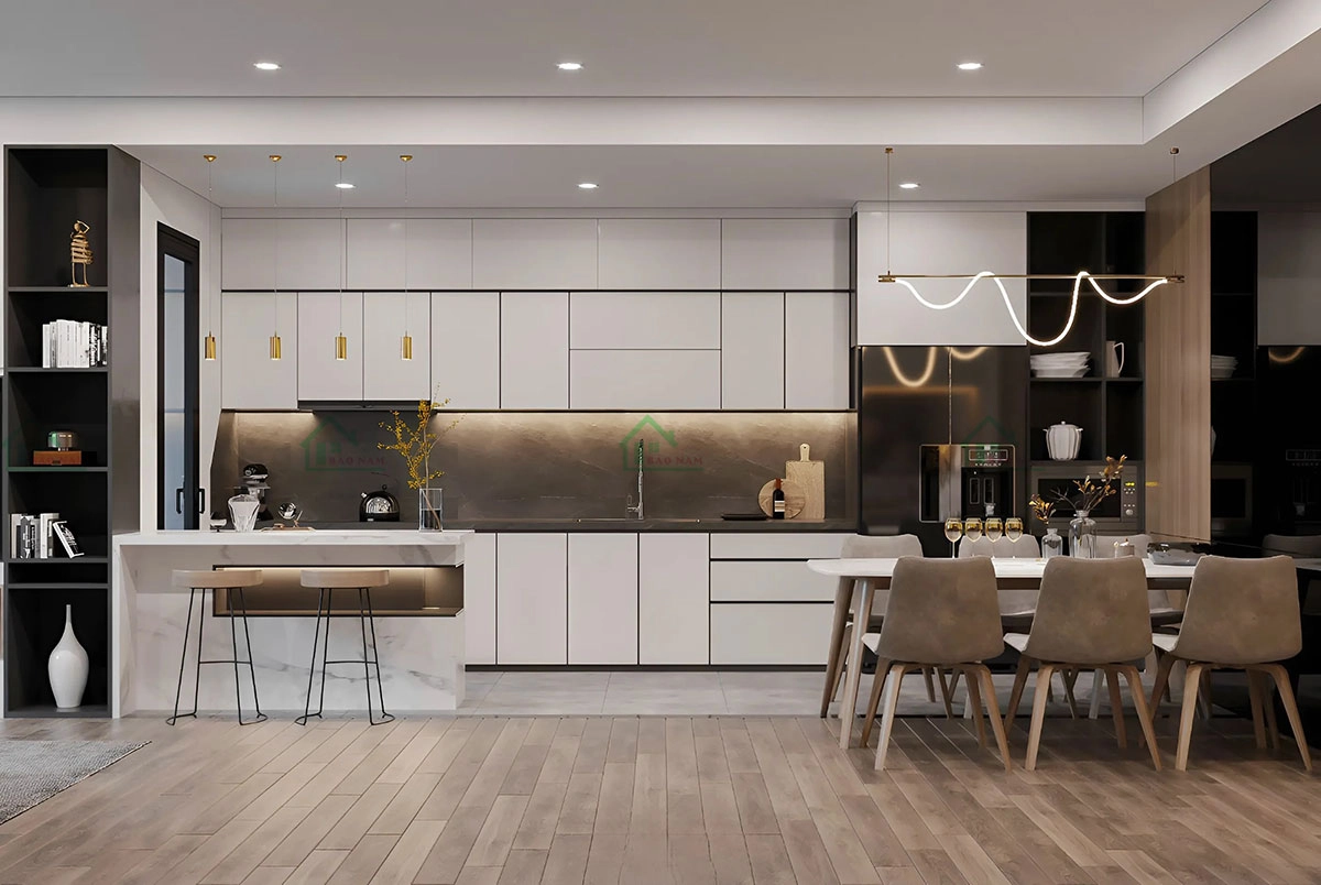 Căn bếp hiện đại, sang trọng và tiện nghi được thiết kế và thi công bởi Nội thất Bảo Nam.
