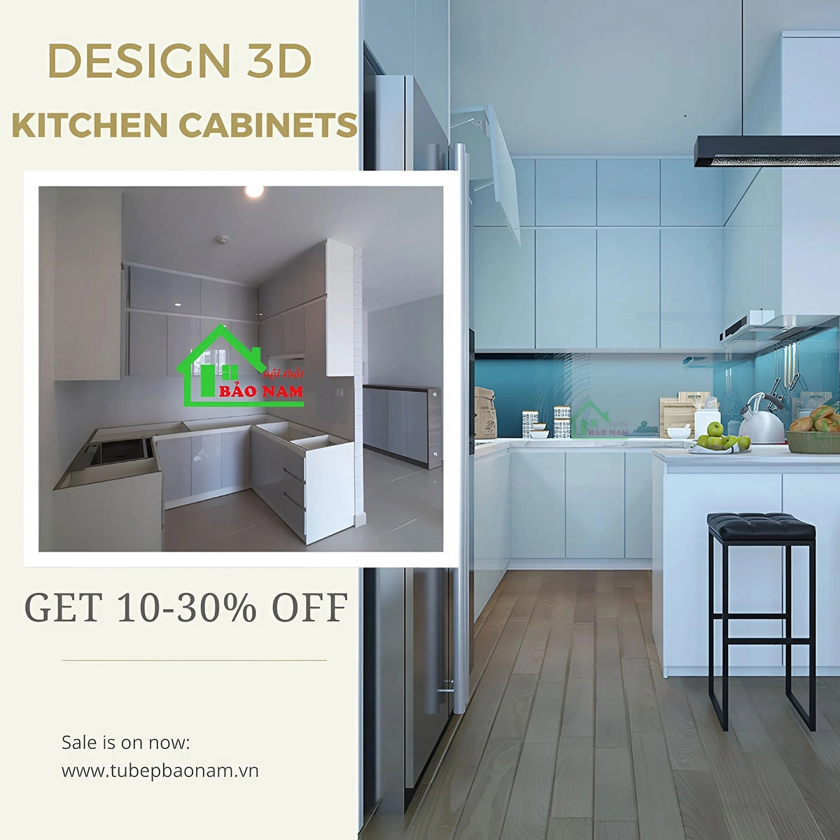 Design 3D giúp bạn hình dung rõ hơn không gian bếp tương lai.