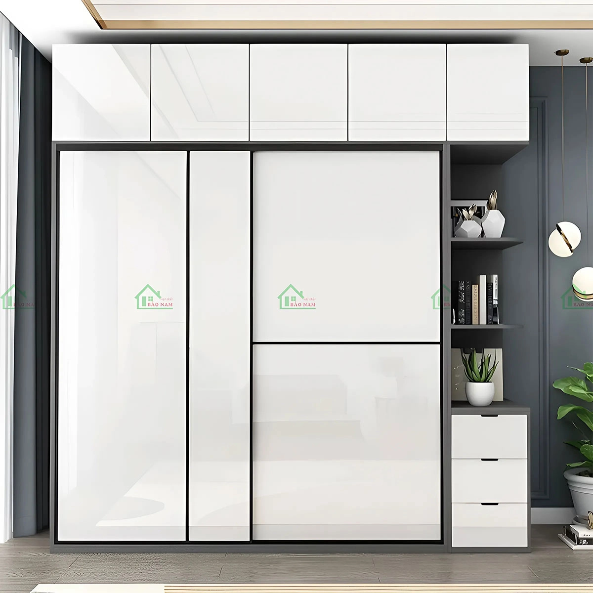 Thiết kế tủ quần áo 2 cánh trượt êm ái, giúp mở đóng nhẹ nhàng