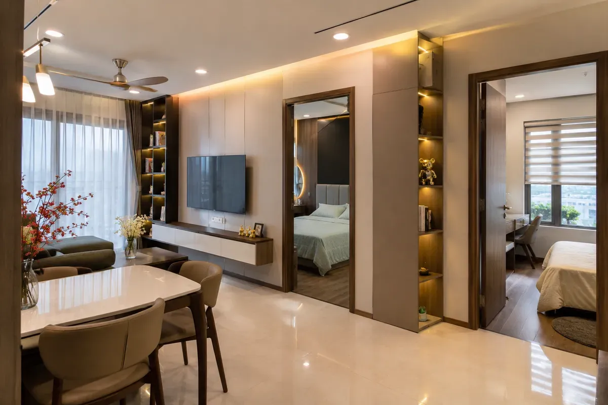 Mức đầu tư nội thất căn hộ 2 phòng ngủ theo từng phân khúc từ tiết kiệm đến cao cấp.