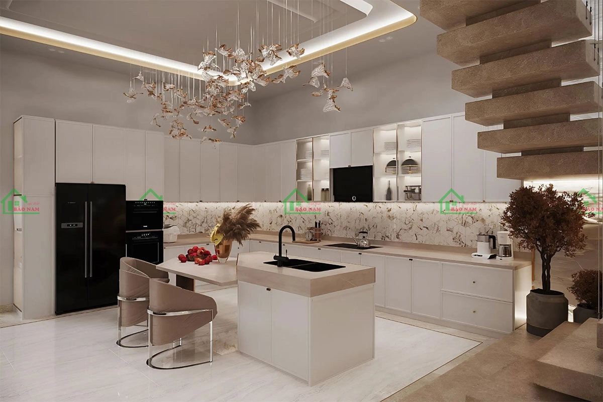 Mẫu tủ bếp Laminate đẹp phong cách Tân cổ điển