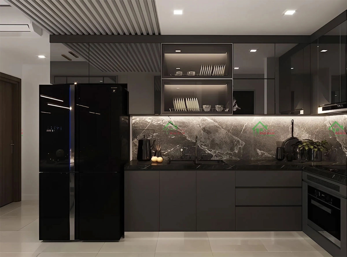 Mẫu tủ bếp Laminate tông màu xám