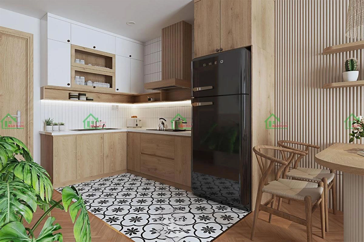 Mẫu tủ bếp hiện đại phong cách Vintage