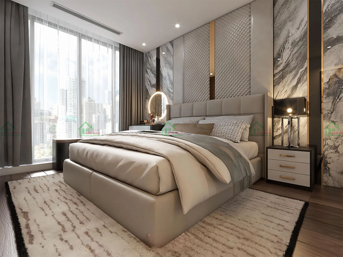 Thiết kế đẳng cấp và sang trọng với giường ngủ gỗ bọc da ấn tượng