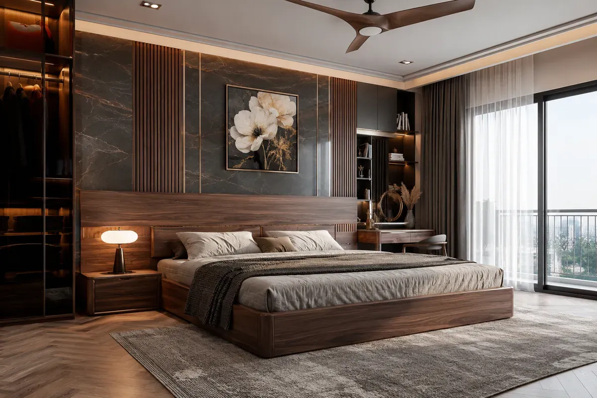 Giường phủ Laminate mang lại vẻ đẹp sang trọng với độ hoàn thiện bề mặt cao