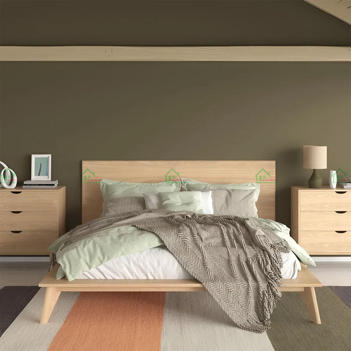 Giường ngủ GTN26 sử dụng Gỗ Sồi tự nhiên cao cấp, bền đẹp, vân gỗ đẹp, sang trọng.