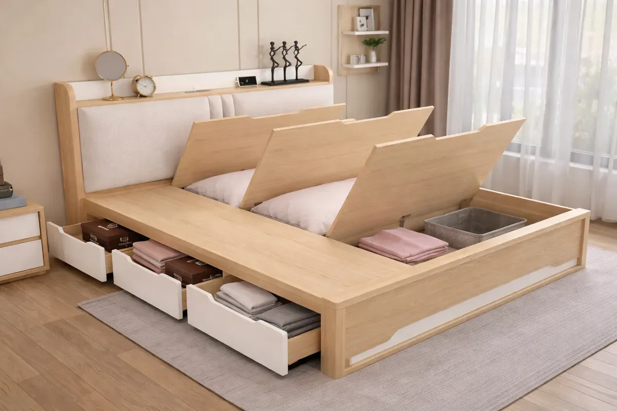 Giường ngủ tích hợp lưu trữ giúp tối ưu diện tích cho phòng ngủ nhỏ