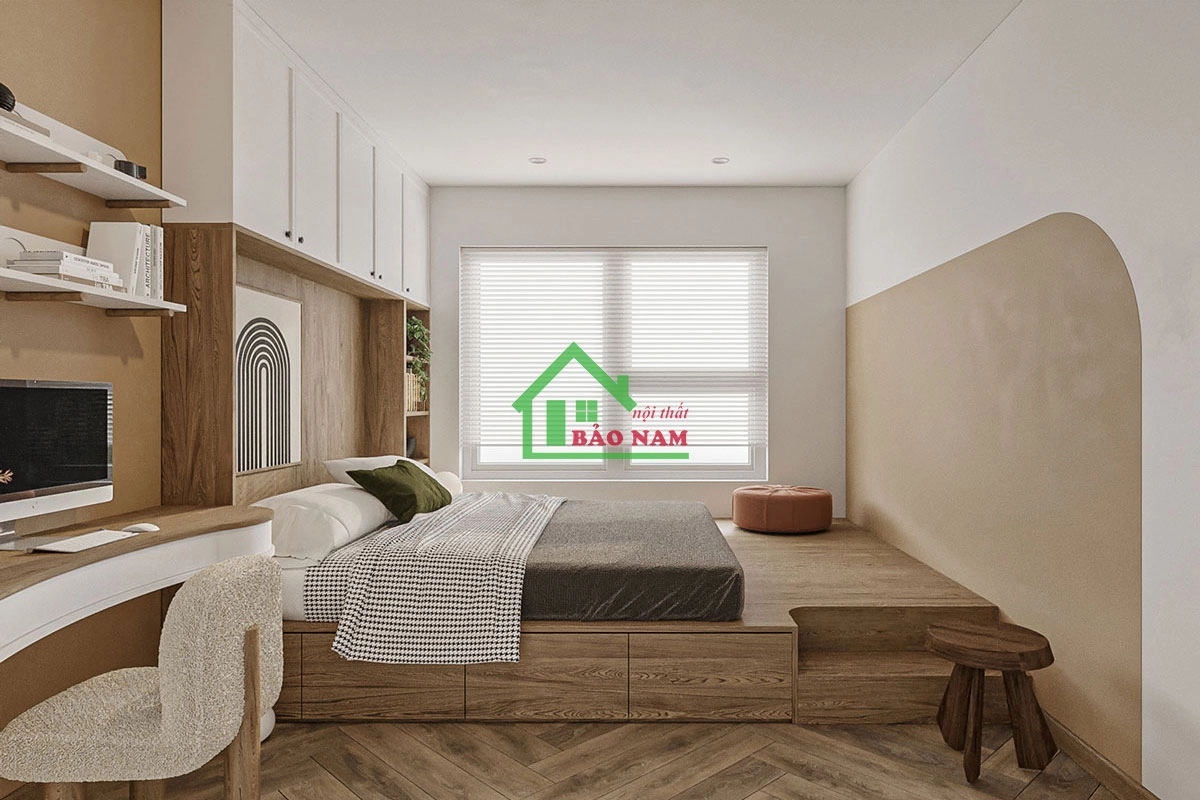 Thiết kế giường ngủ giật cấp đẹp, hiện đại