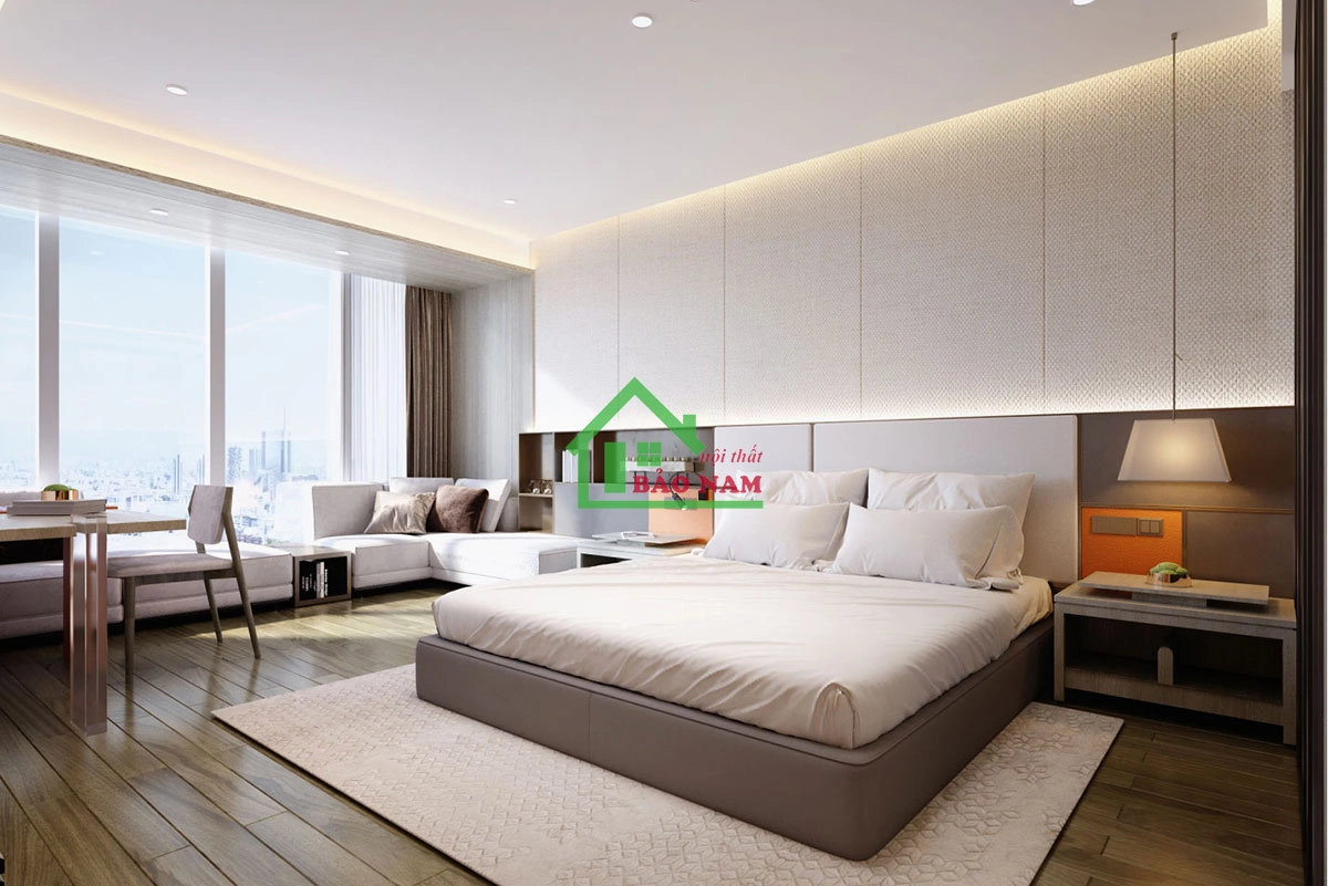 Mẫu giường phong cách hiện đại bọc nệm sang trọng