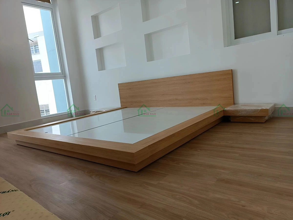 Bàn giao giường ngủ gỗ chất lượng, đóng giường gỗ giá rẻ theo kích thước và thiết kế