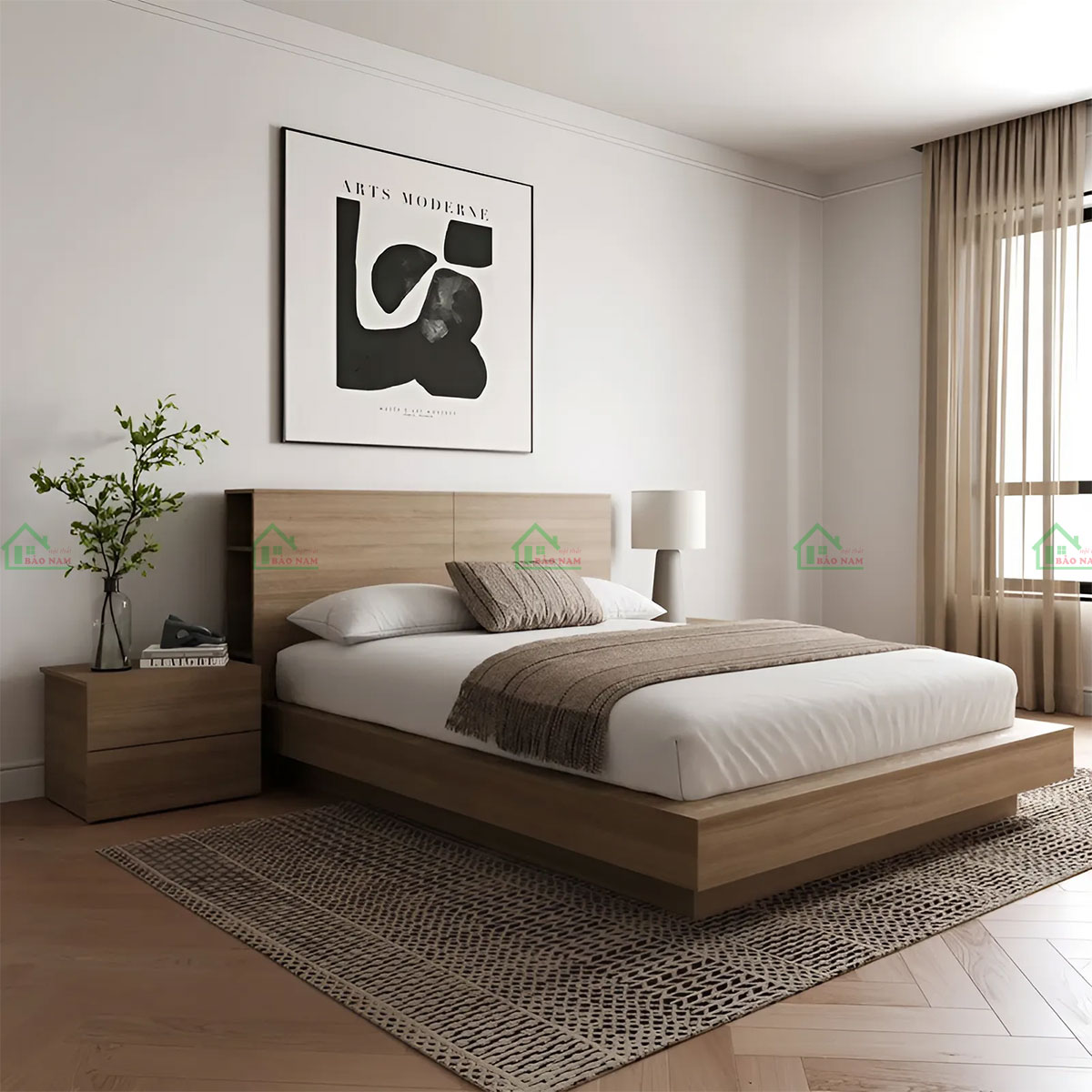 Thiết kế giường ngủ theo phong cách Nhật Bản, tối giản và tinh tế.