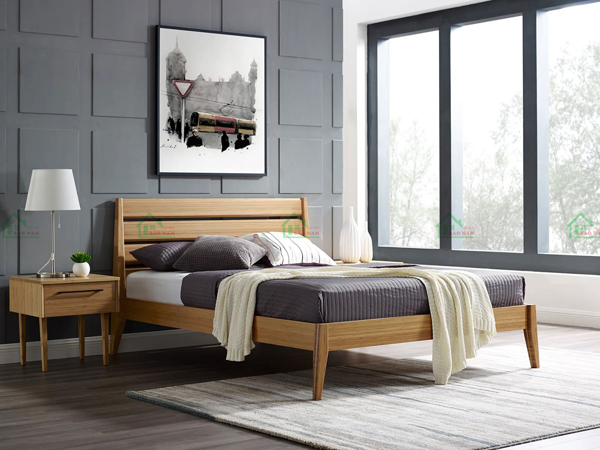 Giường ngủ GTN24 sử dụng Gỗ căm xe tự nhiên cao cấp, bền đẹp, vân gỗ đẹp, sang trọng.
