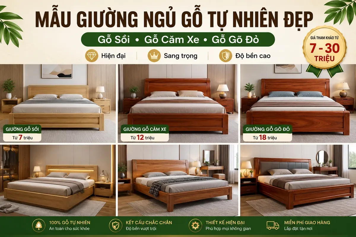 Các mẫu giường ngủ gỗ tự nhiên được nhiều gia đình lựa chọn nhờ độ bền cao và vẻ đẹp sang trọng.