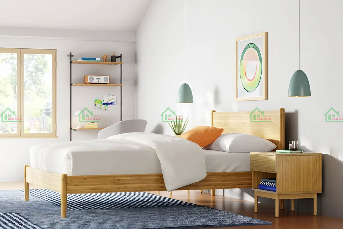 Giường ngủ GTN22 Chất liệu gỗ tự nhiên chất lượng, mang đến vẻ đẹp sang trọng, bền bỉ theo thời gian, tạo cảm giác ấm cúng và gần gũi với thiên nhiên.
