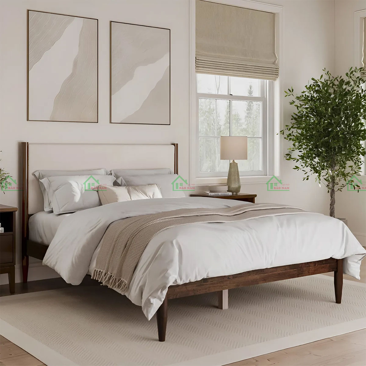 Giường ngủ GTN21 Chất liệu gỗ tự nhiên chất lượng, mang đến vẻ đẹp sang trọng, bền bỉ theo thời gian, tạo cảm giác ấm cúng và gần gũi với thiên nhiên.