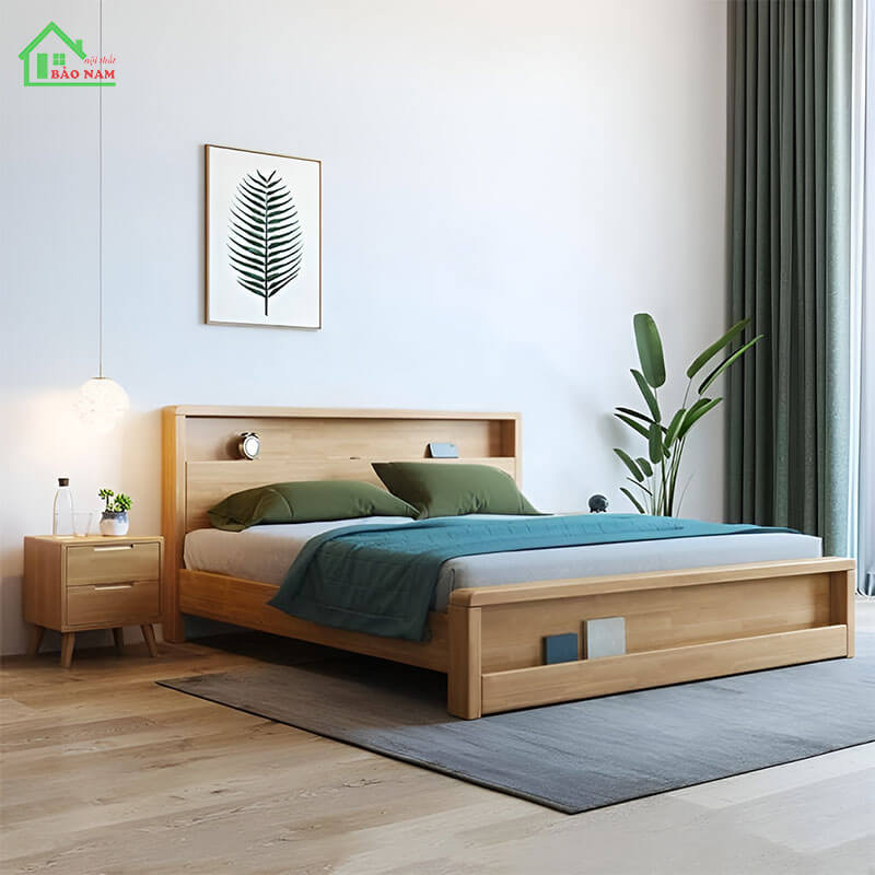 Giường ngủ gỗ tự nhiên sồi hiện đại