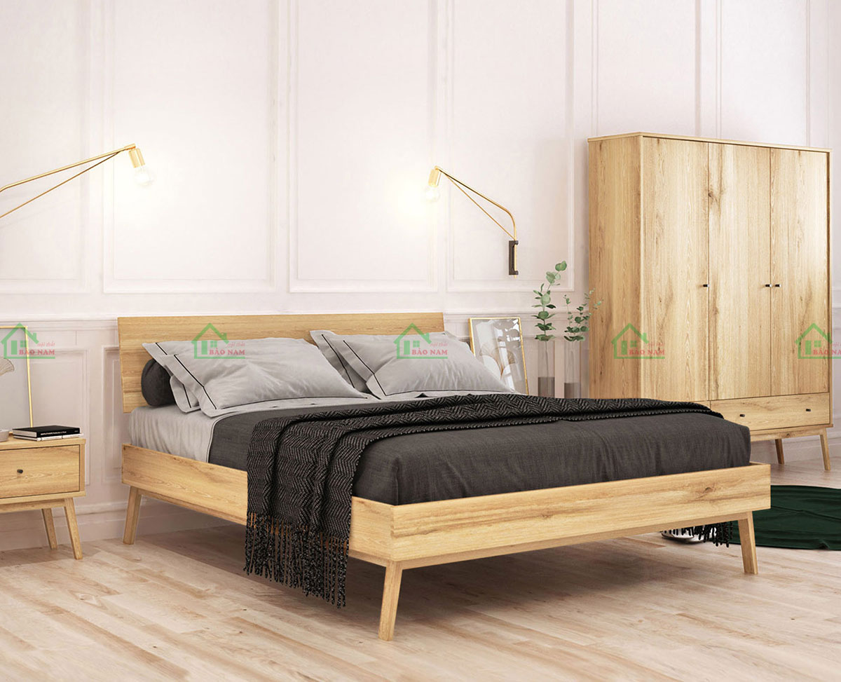 Mẫu Giường Ngủ Gỗ Tự Nhiên Sồi Hiện Đại Sang Trọng GTN13