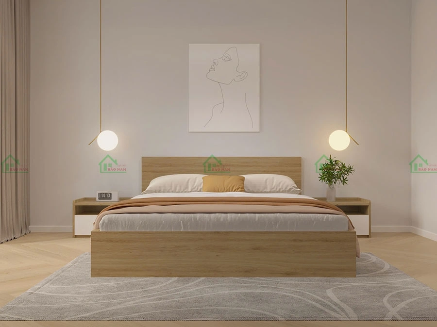 Giường GN54 giá rẻ màu gỗ sồi sáng tự nhiên