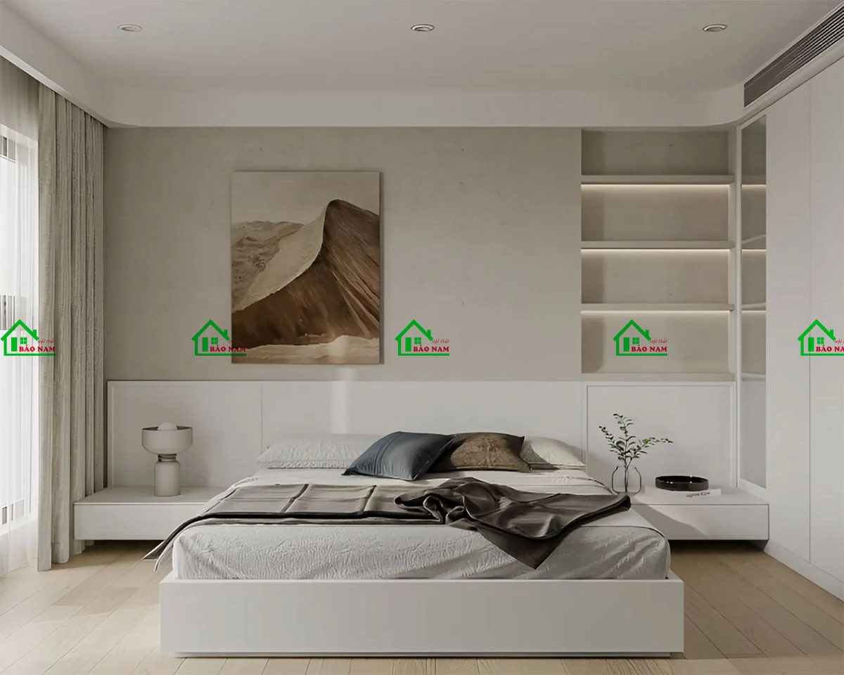 Giường ngủ gỗ mdf màu trắng đẹp