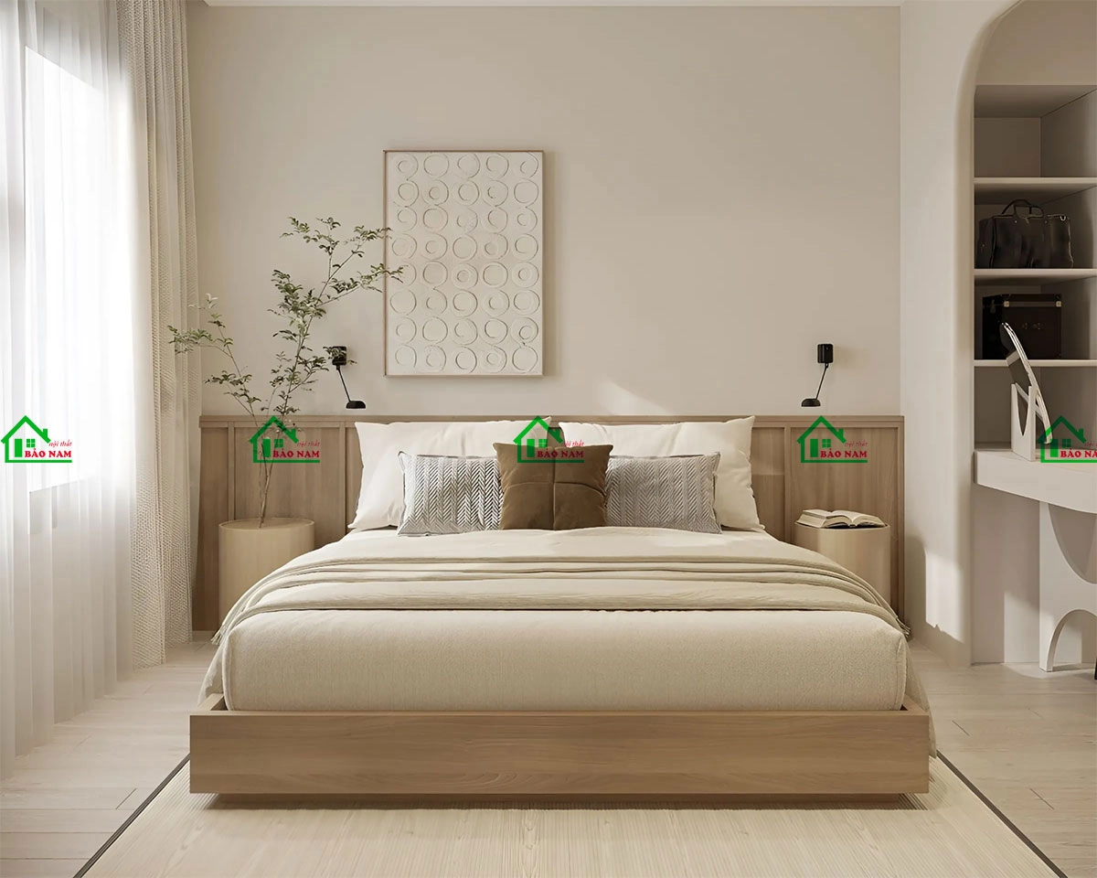 Giường ngủ MDF đẹp phong cách Japandi