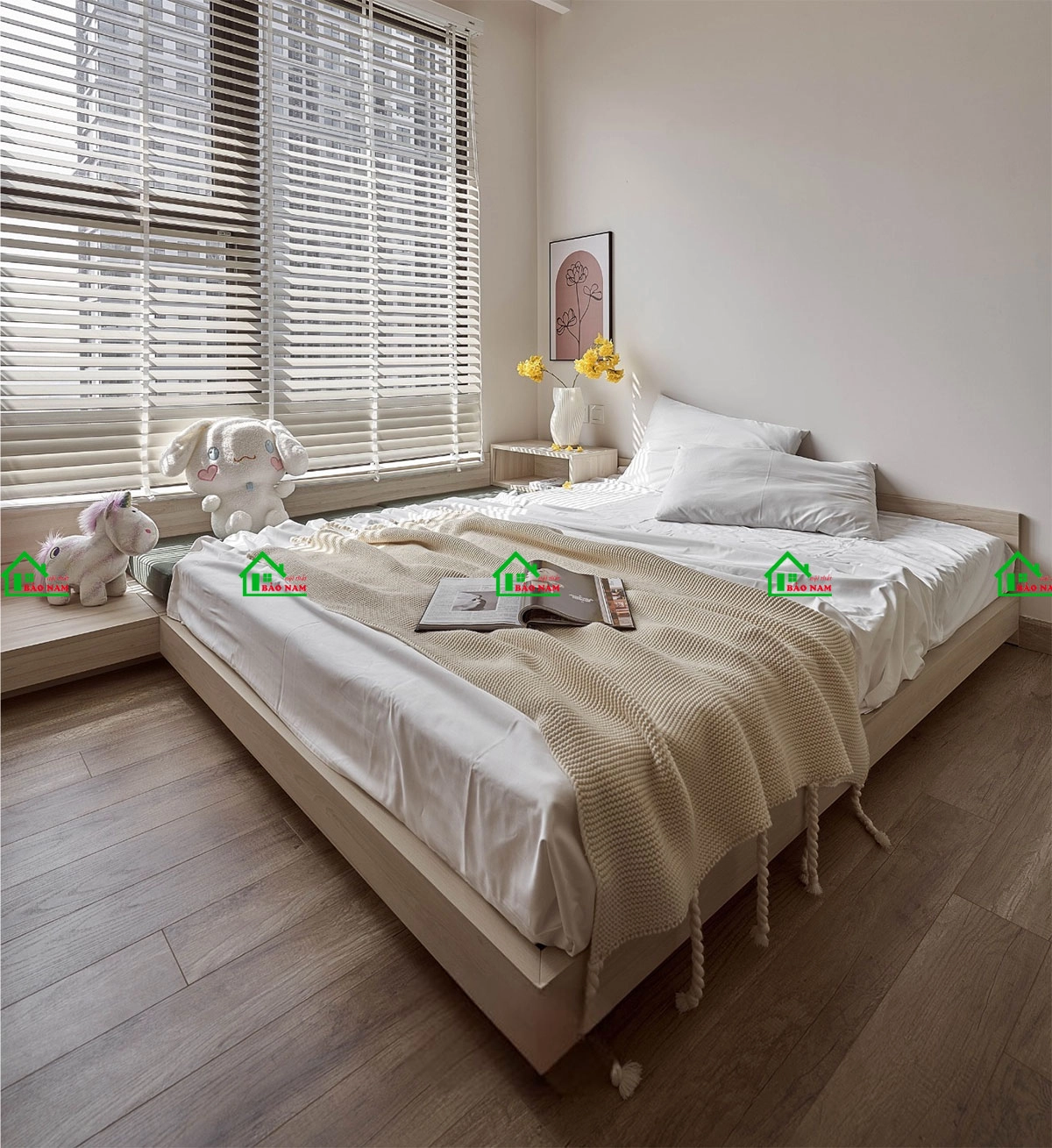 Giường ngủ bệt thấp đẹp phong cách Hàn Quốc