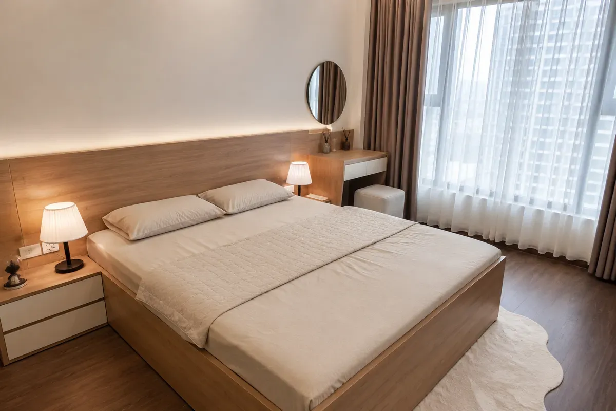 Giường ngủ Melamine được sản xuất theo yêu cầu với nhiều màu sắc và kiểu dáng hiện đại.