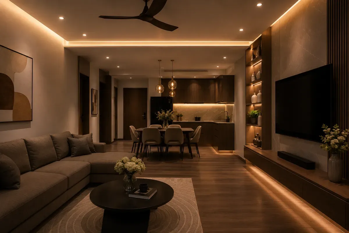Hệ thống chiếu sáng nhiều lớp tạo chiều sâu và nâng cao trải nghiệm không gian.
