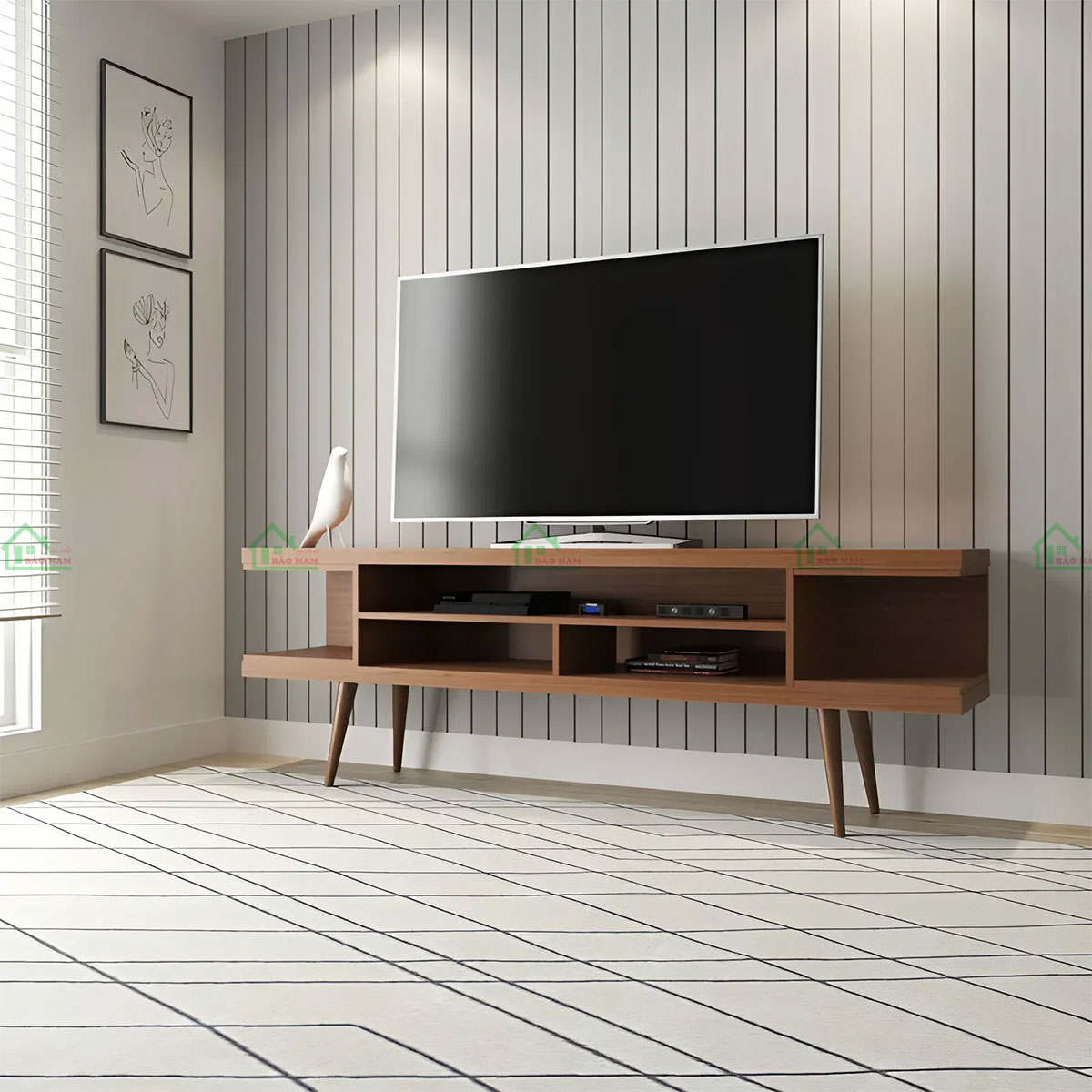 Kệ tivi phòng khách PK52 có thiết kế hiện đại, đơn giản và tinh tế, phù hợp với nhiều phong cách nội thất hiện đại