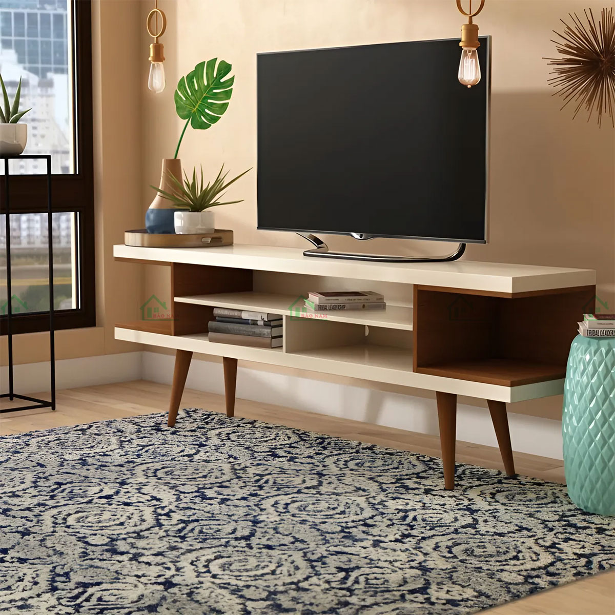Kệ tivi thiết kế mở tạo sự thoáng đãng, tiện lợi cho việc sắp xếp và trưng bày đồ dùng.
