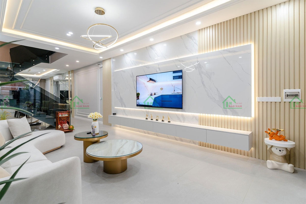 Kệ tivi PK56 với ốp đá sang trọng và tinh tế.