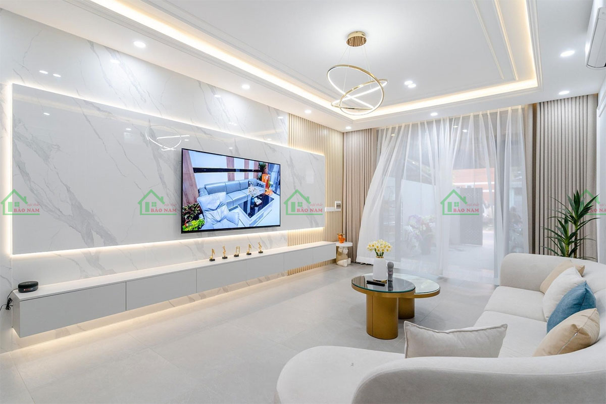 Màu sắc trang nhã của kệ tivi PK56 trong không gian sống.