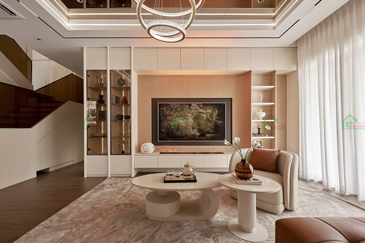 Thi công kệ TV và tủ trang trí phòng khách đẹp và tối ưu công năng