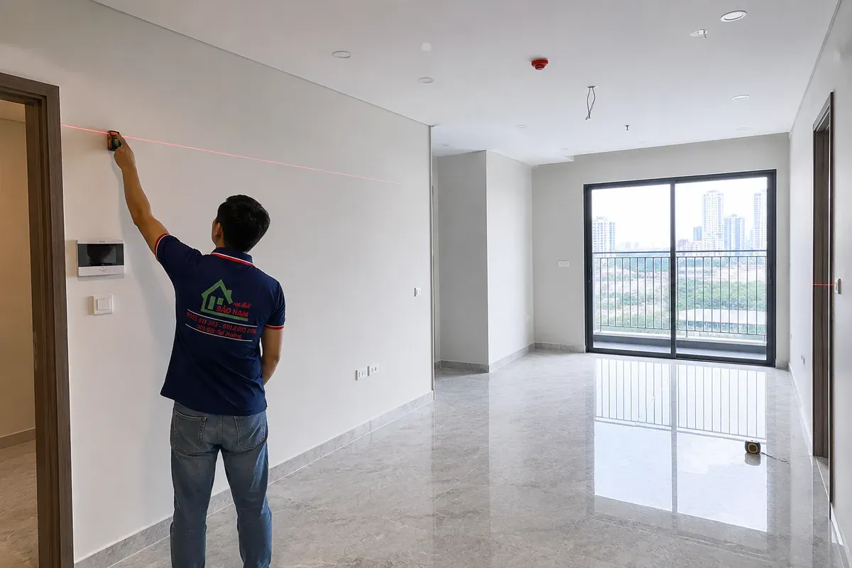 Khảo sát hiện trạng căn hộ trước khi triển khai thiết kế và thi công nội thất.