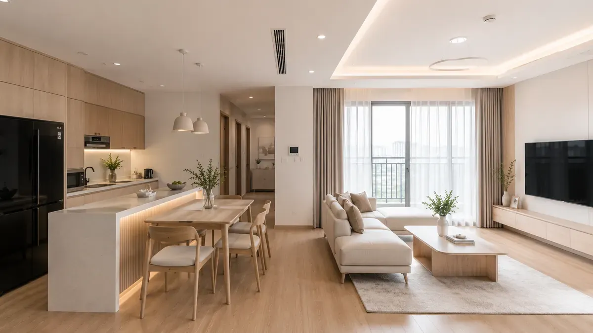 Thiết kế nội thất tối giản hướng đến không gian sống cân bằng, tiện nghi và bền vững.