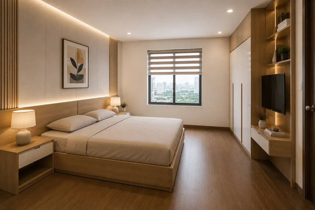 Chọn kích thước giường phù hợp giúp tối ưu diện tích phòng ngủ.
