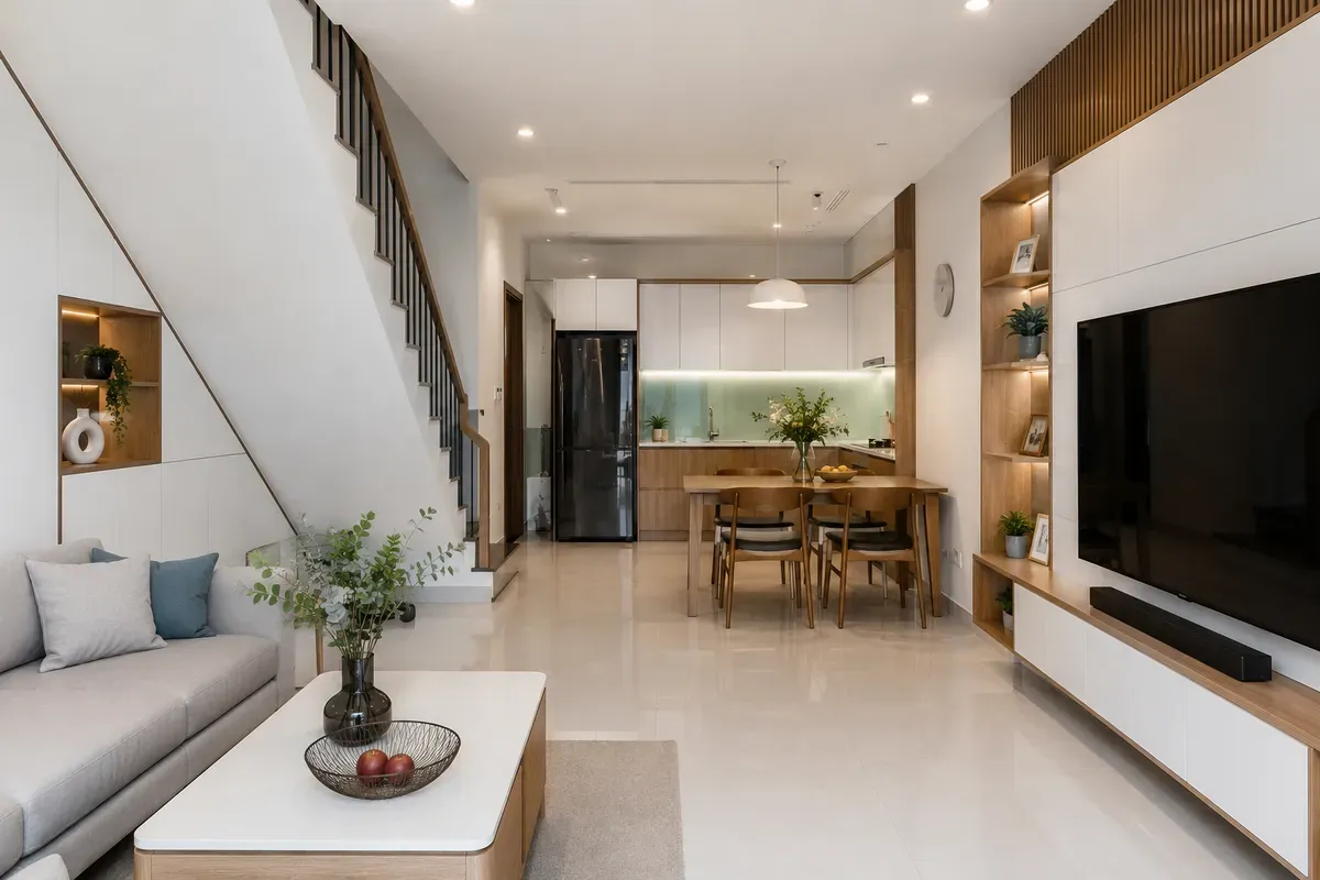 Lựa chọn vật liệu phù hợp và bố trí nội thất hợp lý giúp tối ưu chi phí khi hoàn thiện nhà phố.