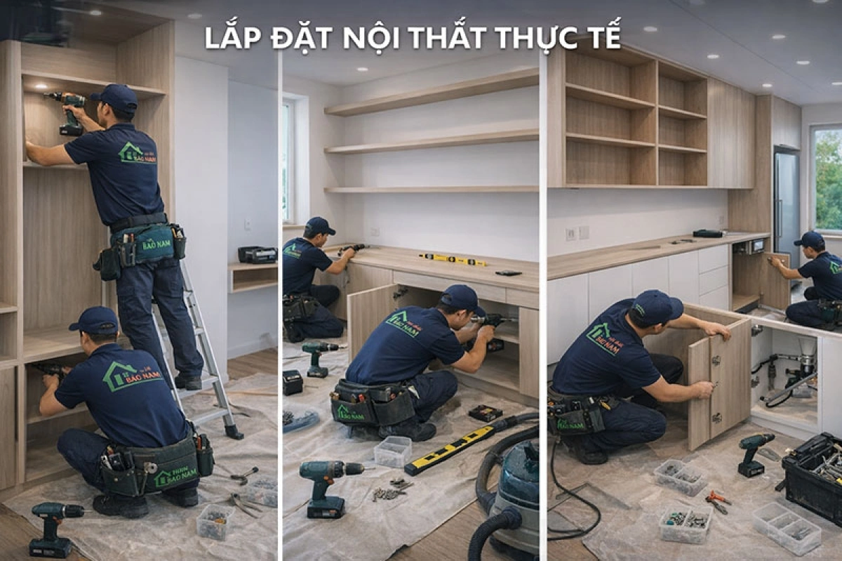 Thợ xưởng trực tiếp lắp đặt nội thất tại công trình