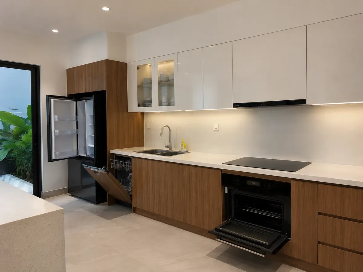 Khoảng mở cửa hợp lý giúp việc sử dụng tủ bếp thuận tiện hơn.