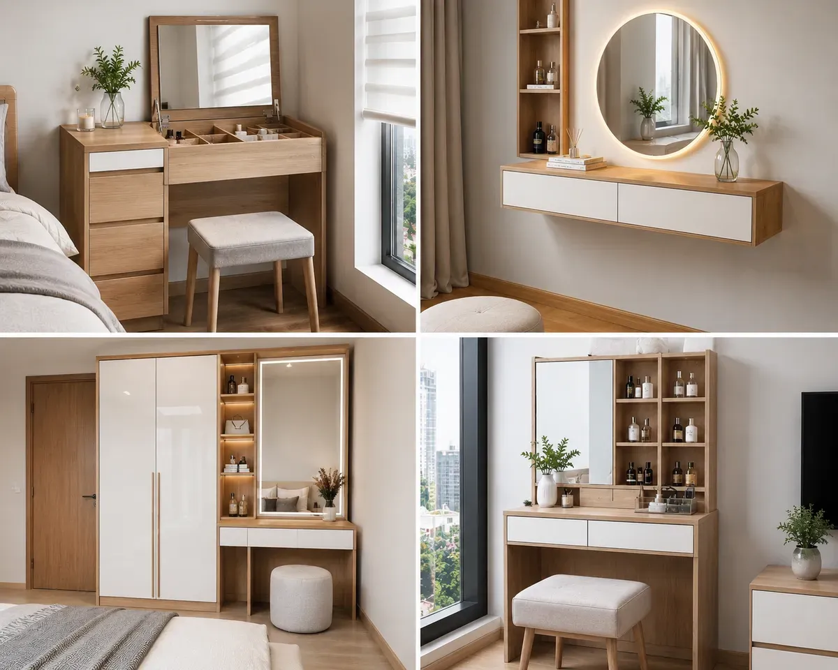 Nhiều kiểu bàn trang điểm thông minh được thiết kế phù hợp với từng nhu cầu sử dụng.